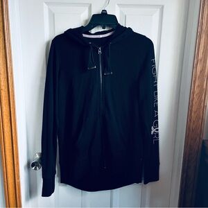 Black Zip-Up Hoodie with Graphic Sleeve